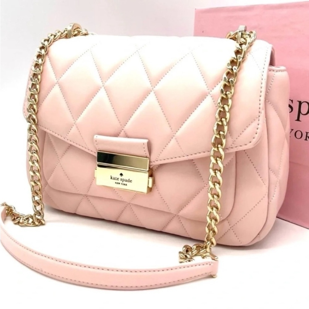 Kate Spade Carey Small Quilted Flap Shoulder Crossbody Bag Light Pink/ Gold - Picture 5 of 10